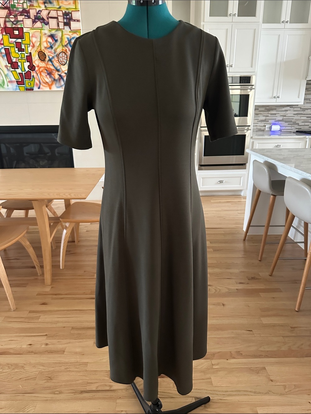 Banana Republic Olive Green Short-Sleeve Midi A-Line Dress